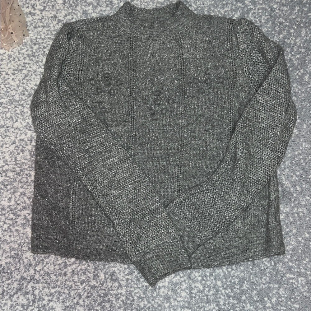 Lauren Conrad Sweater Womens Size Large Gray Metallic Mock Neck Pom Poms